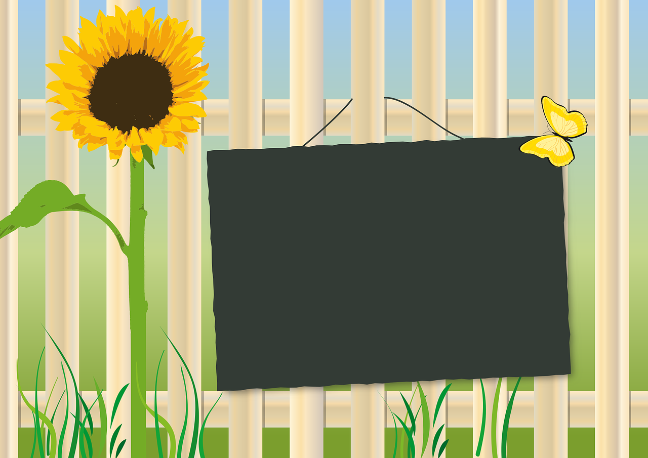 garden fence, sunflower, sign